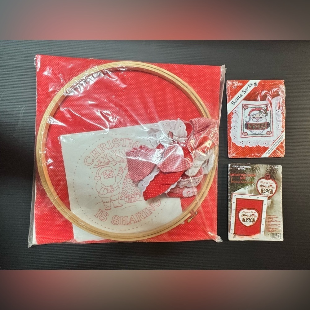 Vintage Christmas Embroidery Kit with Red and White Accents